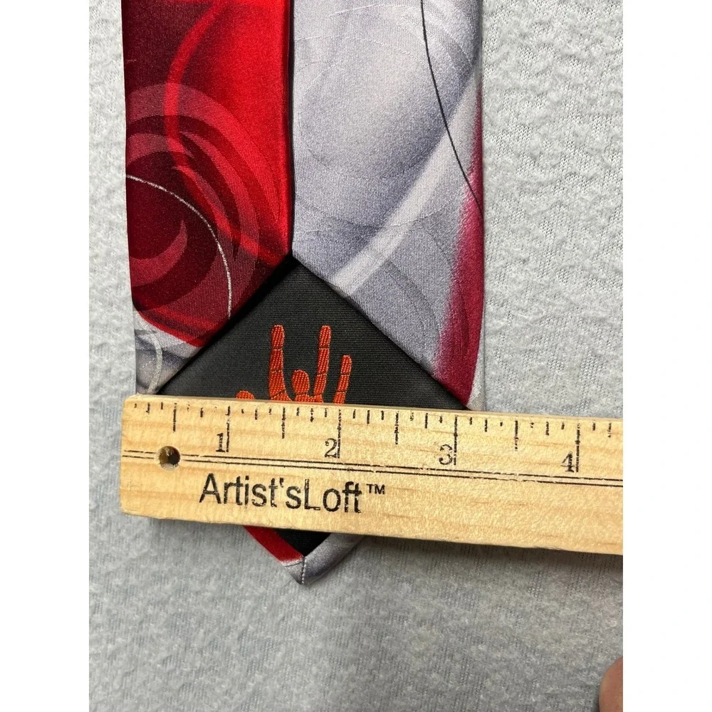 J. Garcia Blue Fan Silk Tie Men Red Silver Black Abstract Art Collectors Edition